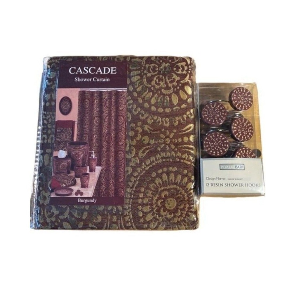Popular Bath Cascade Burgundy Shower Curtain & Cascade Burgundy Shower Hooks Set